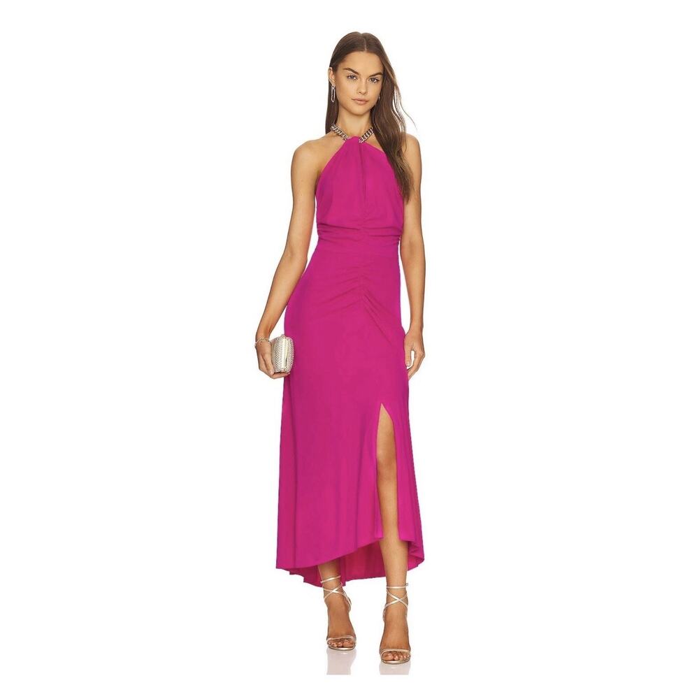 Veronica Beard Women's Reze Pink Dress Gold Chain Ruched Maxi Dress XS nwt $598